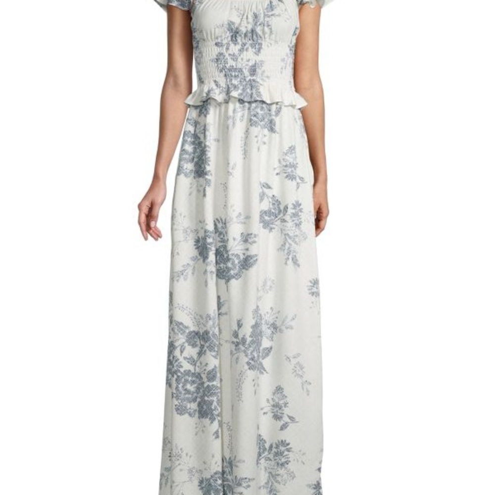 Floral Print Smocked Waist Maxi Dress
